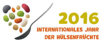 Logo mit unterschiedlichen bunten Hülsenfrüchte, die über einem Löffel fliegen